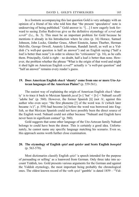 DAVID L. GOLD'S ENGLISH, JEWISH AND OTHER ETYMOLOGIES ...