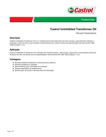 Castrol Uninhibited Transformer Oil - Castrol - PDS & MSDS Search