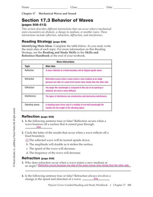 Section 17.3 Behavior of Waves - Lincoln Interactive