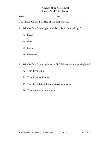 Science Mini-Assessment Grade 5 SC.F.1.2.3 Form B Directions ...