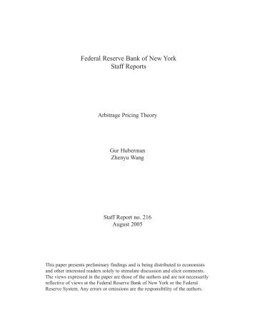 Arbitrage Pricing Theory - Federal Reserve Bank of New York