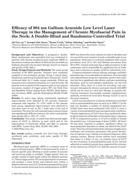 Efficacy of 904 nm gallium arsenide low level laser therapy in the ...