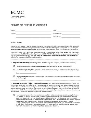 Request for Hearing or Exemption form - ECMC