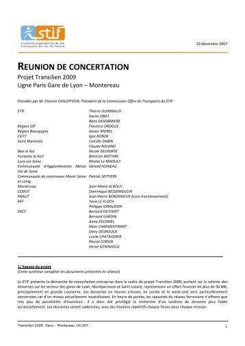 Compte-rendu du comité de ligne Paris Gare de Lyon - STIF