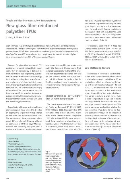 New glass fibre reinforced polyether TPUs - Plasticker