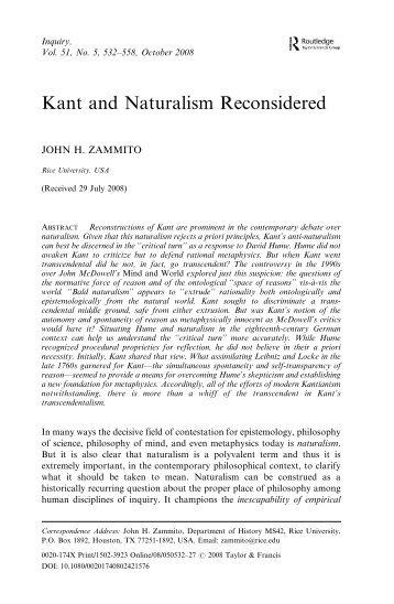 Kant and Naturalism Reconsidered