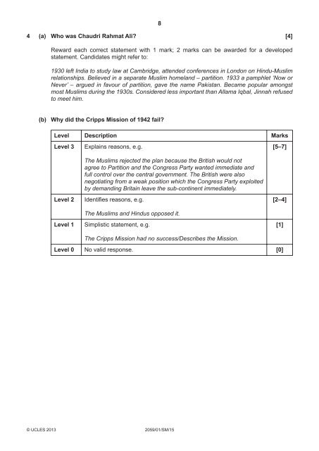 2015 Specimen Paper 1 Mark Scheme - Cambridge International ...