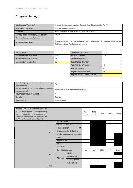 Modulhandbuch - Hochschule für Telekommunikation Leipzig