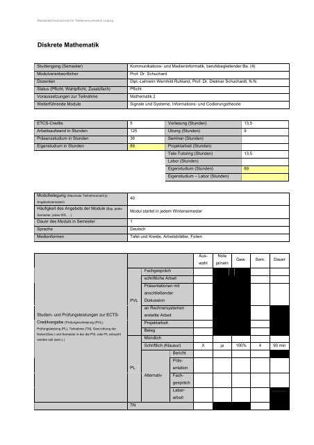 Modulhandbuch - Hochschule für Telekommunikation Leipzig