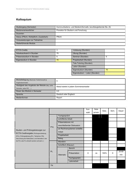 Modulhandbuch - Hochschule für Telekommunikation Leipzig