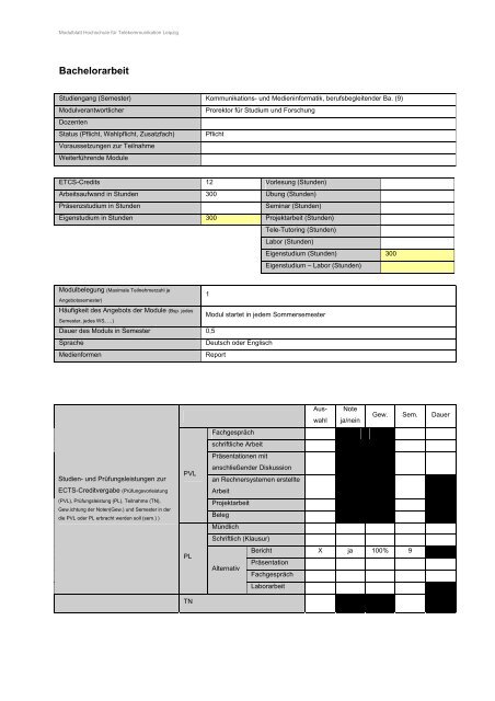 Modulhandbuch - Hochschule für Telekommunikation Leipzig