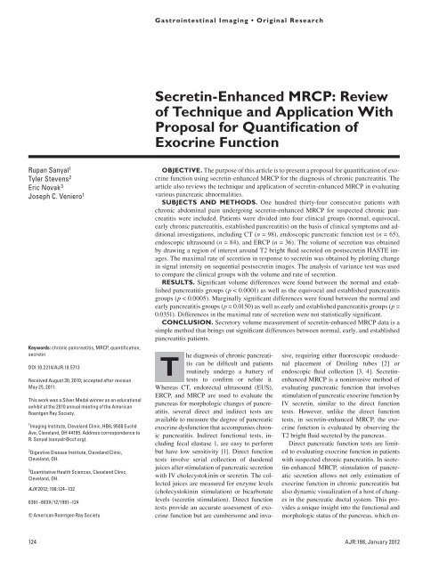 Secretin-Enhanced MRCP: Review of Technique and Application ...