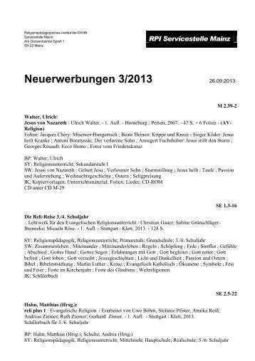 Aktuelle Liste unserer Neuerwerbungen - RPI der EKHN