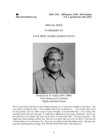 special issue in memory of late prof. radha - Heterocyclic Letters