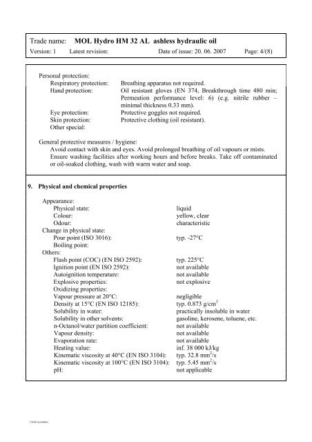 Safety Data Sheet - MOL Hydro HM 32 AL (pdf, 92 kB)