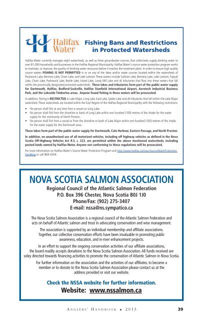 Nova Scotia Anglers' Handbook & 2013 Summary of Regulations