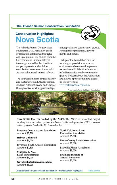 Nova Scotia Anglers' Handbook & 2013 Summary of Regulations