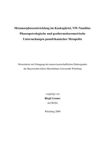 Metamorphoseentwicklung im Kaokogürtel, NW-Namibia ...