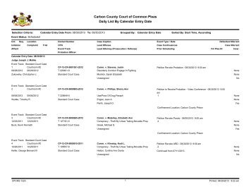 Carbon county court of common pleas daily list by calendar entry date