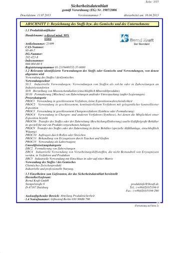 Sicherheitsdatenblatt - Sicherheitsdatenblätter Bernd Kraft GmbH