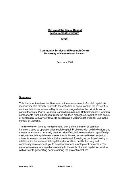 Review of the Social Capital Literature - University of Queensland