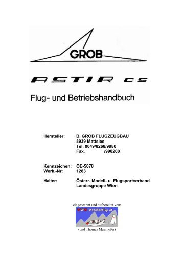 B. GROB FLUGZEUGBAU 8939 Mattsies Tel. 0049/8268/9980 Fax ...