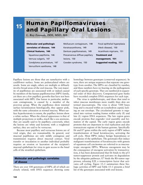 Ch15: Human Papillomaviruses and Papillary Oral Lesions