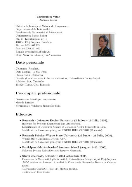 Download Cv Romanian Universitatea Babes Bolyai Cluj