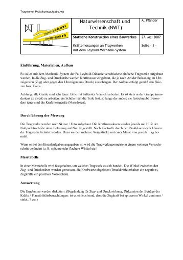 Versuchsanleitung zur Messung an Tragwerken (Leybold-System)