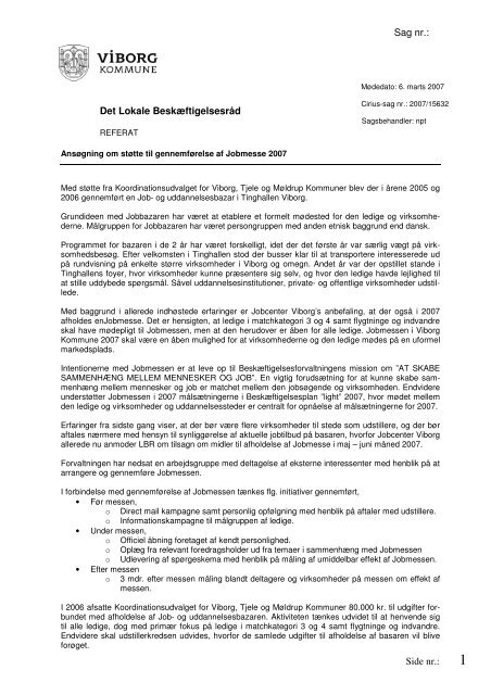 Sag nr.: Side nr.: Det Lokale Beskæftigelsesråd - Viborg Kommune