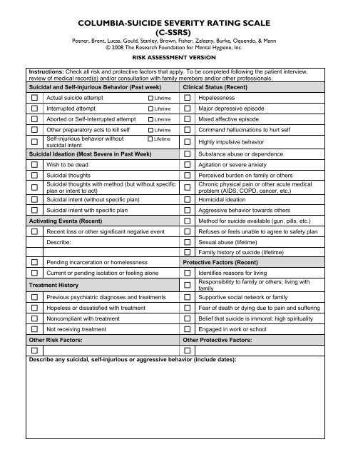 C-SSRS Risk Assessment Version (Clinical Practice ... - ValueOptions