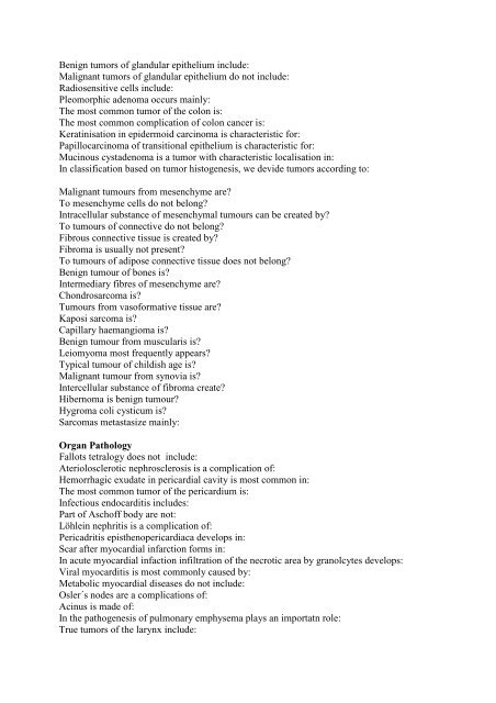 Questions for the written exam in pathological anatomy