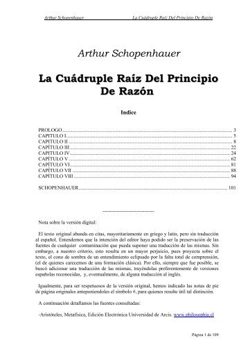 Arthur Schopenhauer La Cuádruple Raíz Del Principio De Razón
