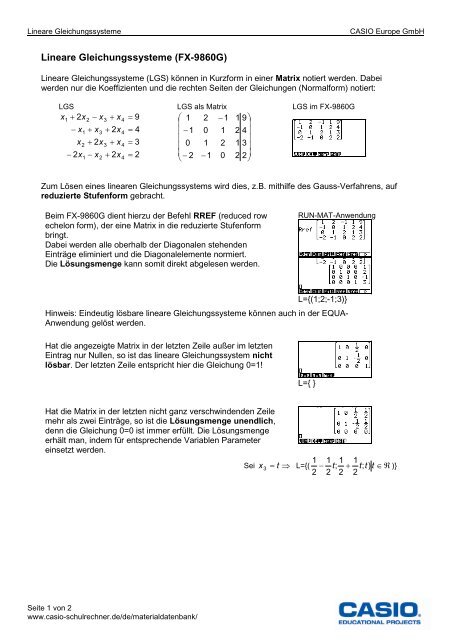 Lineare Gleichungssysteme (FX-9860G) - CASIO Schulrechner