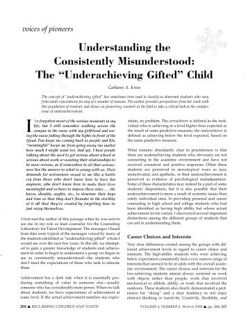 "Underachieving Gifted" Child - Reclaiming Children and Youth