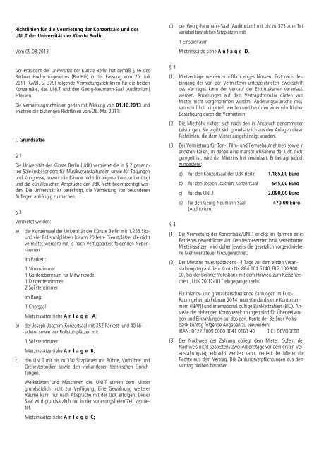 Richtlinien Vermietung ab Oktober 2013.pdf - Universität der Künste ...