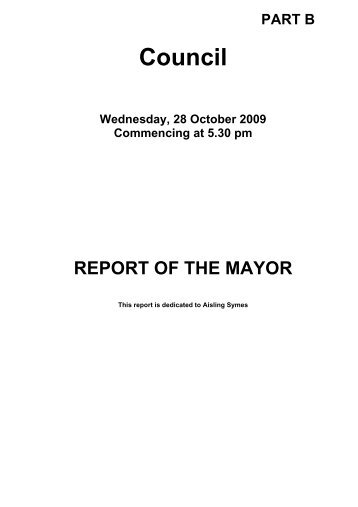 Report of the Mayor 28 October 2009 - Auckland Council