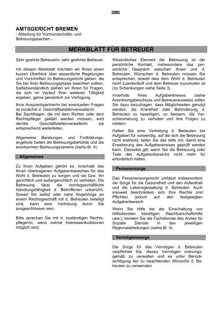 Merkblatt für Betreuer (pdf, 48.3 KB) - Amtsgericht Bremen