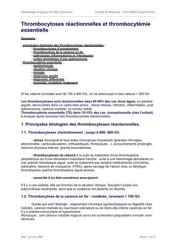 Thrombocytoses réactionnelles et thrombocytémie ... - Esculape