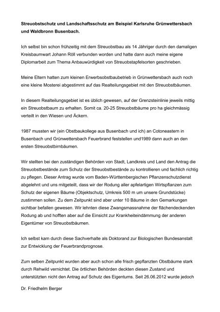 lesen Sie hierzu den Brief von Friedhelm Berger an die Behörden in ...