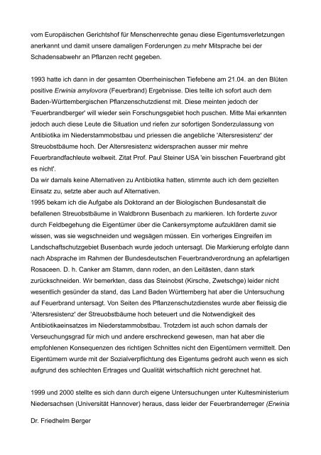 lesen Sie hierzu den Brief von Friedhelm Berger an die Behörden in ...