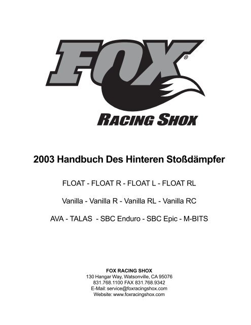 2003 Handbuch Des Hinteren Stoßdämpfer - Fox