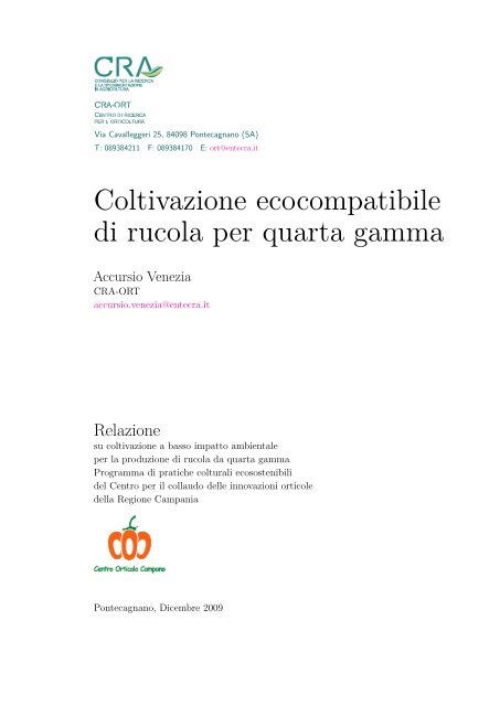 Coltivazione ecocompatibile di rucola per quarta gamma - Regione ...