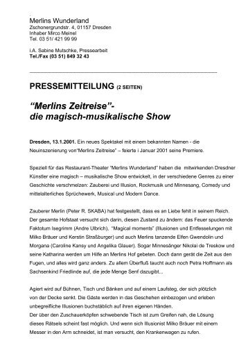 Ã¢ÂÂMerlins Zeitreise Merlins ZeitreiseÃ¢ÂÂ- die magisch-musikalische Show