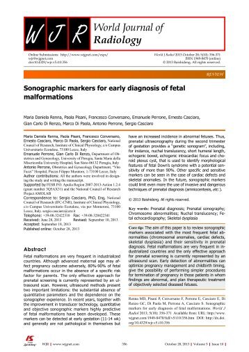 Sonographic markers for early diagnosis of fetal malformations