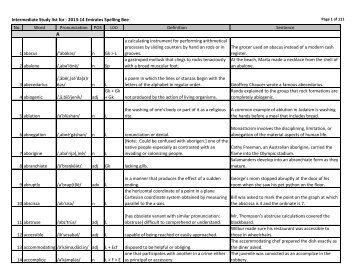 Intermediate Study list for - 2013-14 Emirates Spelling Bee No. Word ...