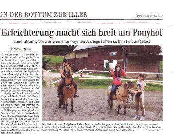 positiver Artikel in der Schwäbischen Zeitung - Ponyhof Bareis