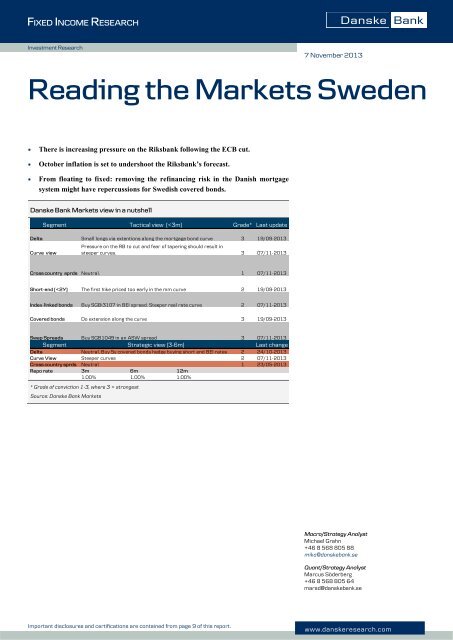 Reading the Markets Sweden - Danske Analyse - Danske Bank