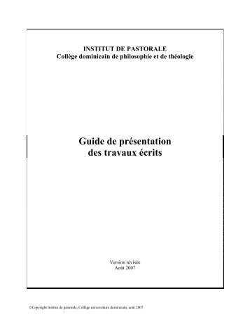 Guide de présentation des travaux écrits - Institut de pastorale des ...