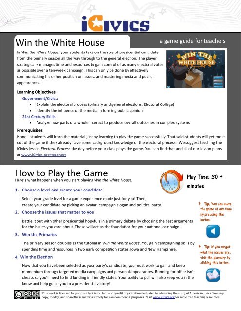 Win the White House Game Guide - iCivics